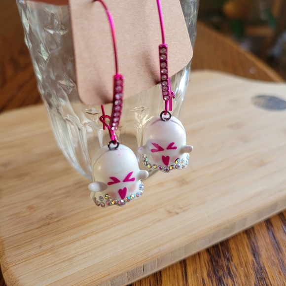 Betsey Johnson Halloween Ghost Dangle Earrings, Glow in the Dark w/ Pink Accents - Picture 2 of 3